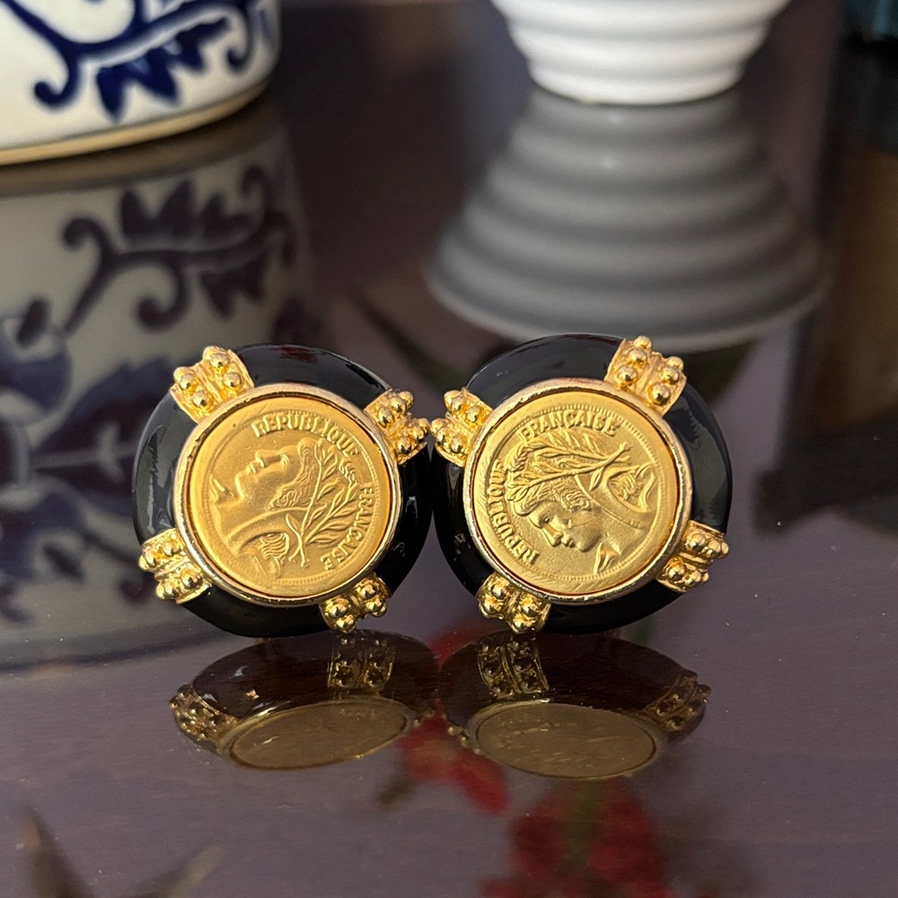 Vintage Coin & Enamel Clip Earrings!